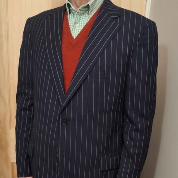 Samuelsohn Jacket Blazer Sportscoat Dark Blue Pinstripe - Picture 1 of 8